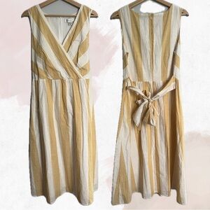 Striped Butter Yellow and White Midi Dress